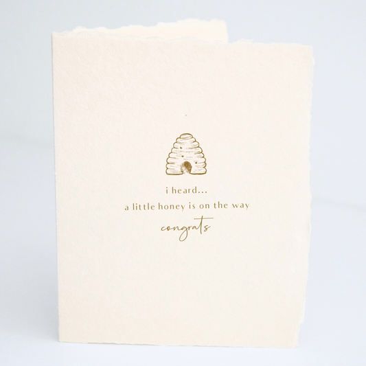 "A little honey on the way" Baby Greeting Card: Flat A2 Greeting Card. Blank on Back.