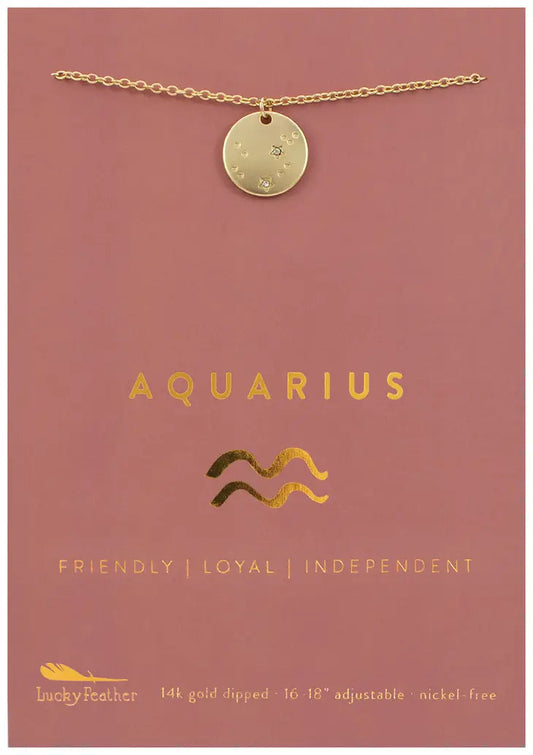 Zodiac Necklace - Gold - Aquarius (Jan 20-Feb 18)